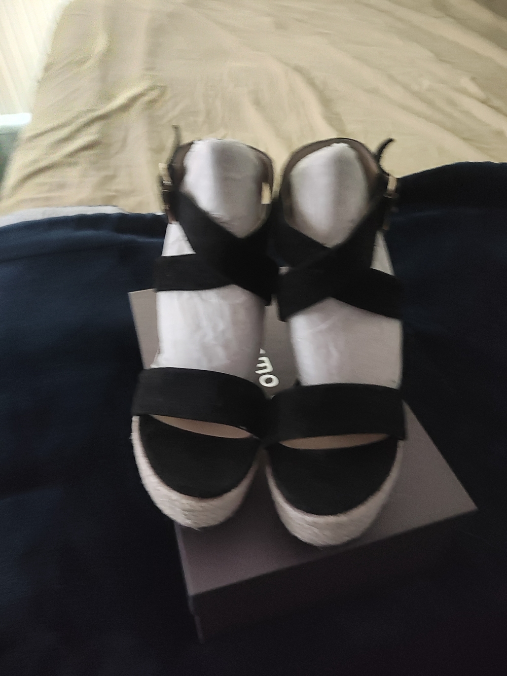Black Crisscross Espadrille Wedge Sandals with Ankle Strap
